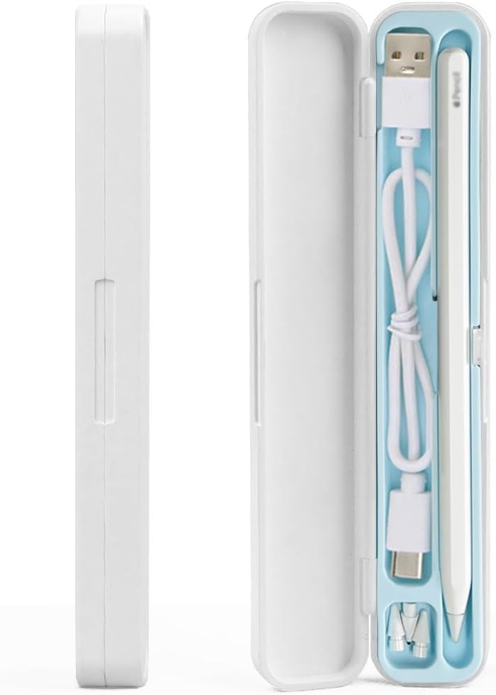 SIXFU Portable Electric Device Cover for Apple Pencil 1st/2nd Generation, Storage Case Accessories with Silicone Inner Support (White+Blue) - Image 1